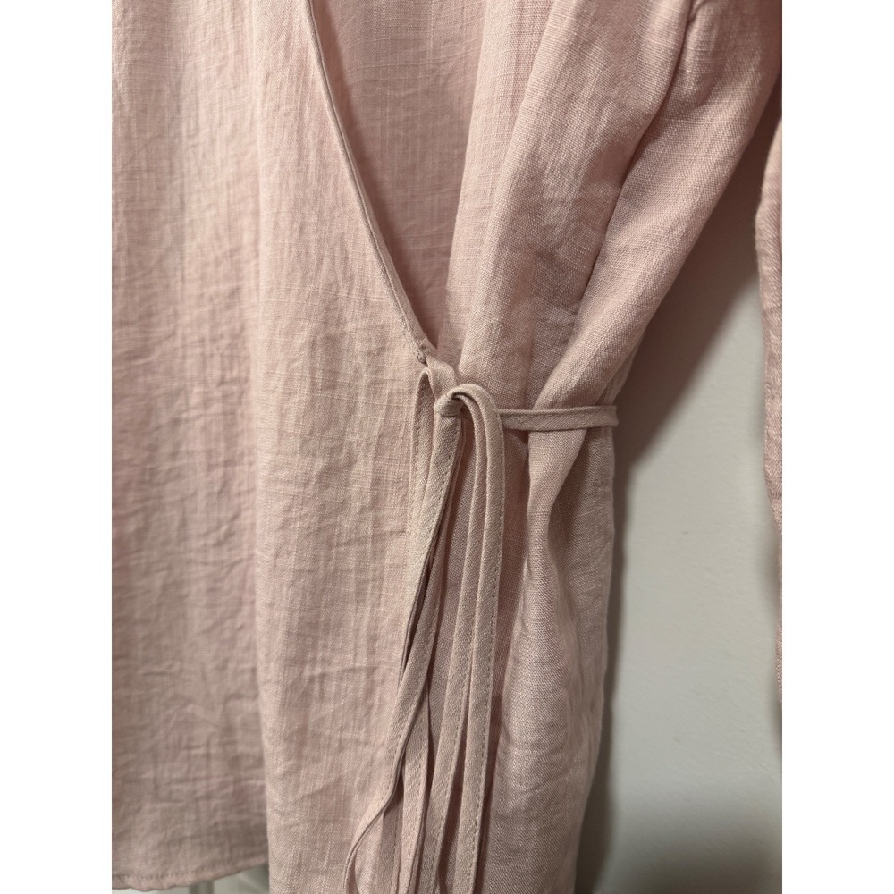 Zara Women Blush Pink Linen Blend Wrap Top Long Sleeve Kimono Style NWOT Medium - Picture 7 of 14